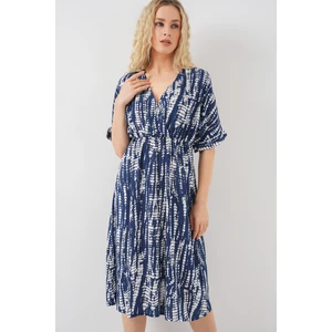 Kadın Desenli Kısa Kol Elbise 2569 - Lacivert