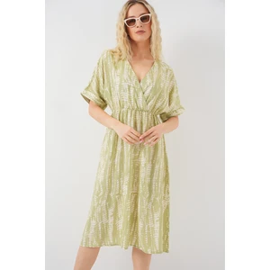 Kadın Desenli Kısa Kol Elbise 2569 - E.yeşil