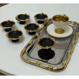 Siyah Renk Gül Çerçeveli 6 Adet Makaronluk Kahve Yanı Lokumluk