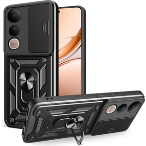 Vivo V50 Lite Kılıf Pars Yüzüklü Standlı Darbe Korumalı Siyah