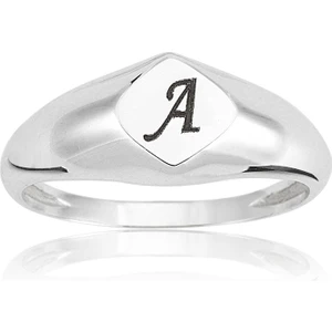 Fasek Gold Gümüş Yüzük - Dörtgen Şövalye Mühür Kişiselleştirilebilir Harf Yazılabilir 925 Ayar Gümüş Yüzük