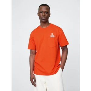 Erkek Canlı Kırmızı Pocket Grafik Baskılı T-Shirt