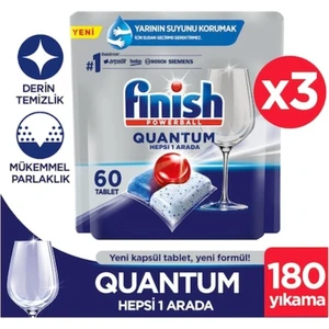 Quantum Hepsi Bir Arada Bulaşık Makinesi Deterjanı Kapsül Tablet 180 Adet (60 x 3'lü)