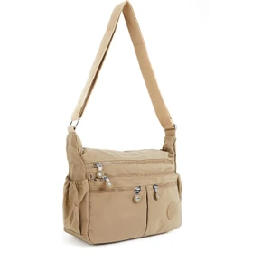 Kadın Suya Dayanıklı Krinkıl Kumaş Çok Gözlü Ayarlanabilir Bej Çapraz Askılı Omuz Çantası
