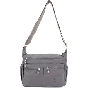 Kadın Suya Dayanıklı Krinkıl Kumaş Çok Gözlü Ayarlanabilir Koyu Gri Çapraz Askılı Omuz Çantası