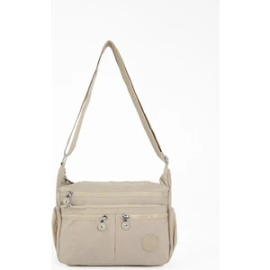 Kadın Suya Dayanıklı Krinkıl Kumaş Çok Gözlü Ayarlanabilir Krem Renk Çapraz Askılı Omuz Çantası