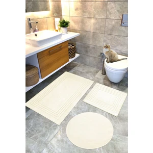 Pamuklu Dokuma Su Emici Banyo Paspas Seti, Banyo Halısı, Vera, 3 Lü Set, Klozet Takım 60X100 - 60X50 - 60X60