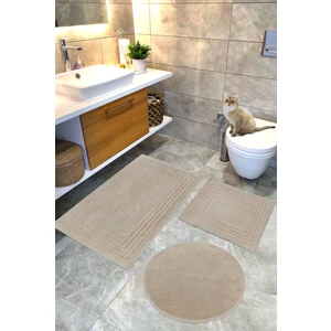 Pamuklu Dokuma Su Emici Banyo Paspas Seti, Banyo Halısı, Vera, 3 Lü Set, Klozet Takım 60X100 - 60X50 - 60X60