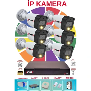 6 Lı Ip Güvenlik Kamera Seti Sesli 4mp Gece Renkli Su Geçirmez 5515S 250GB