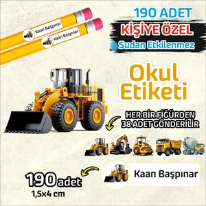 Okul Etiketi Kişiye Özel Kalem Defter Etiketi Iş Makinaları  190 Adet