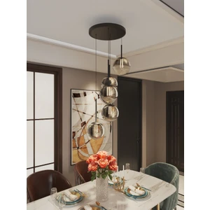 Vega Sarkıt Top Avize Füme Rengi 5’li Glop Camlı, Siyah Dayanıklı Kasa Modern Şık Tasarım Avize