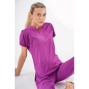 Lion Üniforma Menekşe Dr. Greys Modeli Likralı Hemşire Forması Yarasa Kol Doktor Scrubs Hastane Takımı