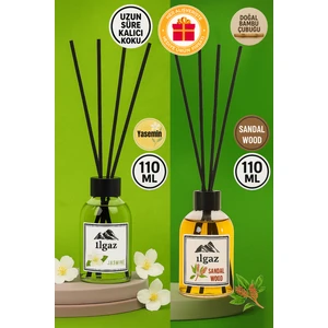 2 x 1 Jasmine + Sandal Oda Kokusu 110 ml Yasemin + Sandal Bambu Çubuklu Oda Kokusu Ortam Kokusu