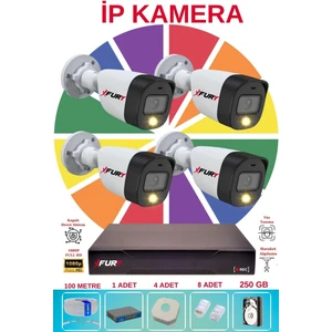 4 Lü Ip Güvenlik Kamera Seti Sesli 4mp Gece Renkli Su Geçirmez 5515S 250GB