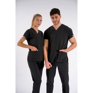 Lion Üniforma Siyah Dr. Greys Modeli Likralı Hemşire Forması Yarasa Kol Doktor Scrubs Hastane Takımı