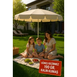 Şemsiye Plaj, Güneş ve Balkon Şemsiyesi Krem Renk Kalın Kumaş 10 Telli 200 cm Genişlik