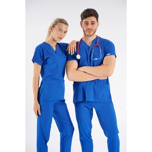 Lion Üniforma Saks Mavisi Dr. Greys Modeli Likralı Hemşire Forması Yarasa Kol Doktor Scrubs Hastane Takımı