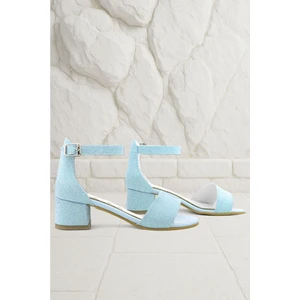 Lilo Simli Mavi Tek Bantlı Kız Çocuk Topuklu Abiye Ayakkabı