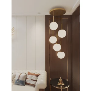 Vega Sarkıt Top Avize Beyaz Renk 5’li Glop Camlı, Eskitme Dayanıklı Kasa Modern Şık Tasarım Avize