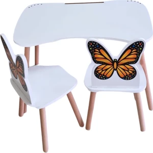 Çocuk Aktivite 1 Masa 2 Sandalye Takımı 4-12 Yaş  Kelebekli