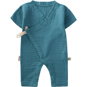 Organic Kruvaze Müslin Tulum 0-9 Ay Turkuaz