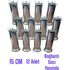 15 cm Mobilya Kanepe Koltuk Baza Yatak Çekyat Yükseltme Ayağı M8 Bağlantı Aparatlı Metal Ayaklar (12 Adet)