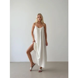 Müslin Askılı Beyaz Yazlık Elbise