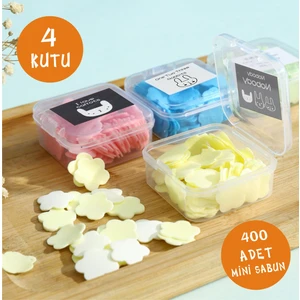 4'lü Paket 400'LÜ Mini Parfümlü Elde Eriyen Kağıt Sabun Öğrenci Okul Seyahat Kamp Piknik El Sabunu
