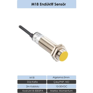 M18 Endüktif Sensör 5mm Düz Kafa PNP NO LM18-3005PA