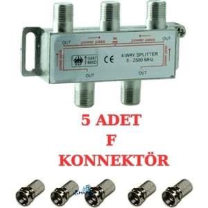 1 Uydu Anteni ile 4 Tv Bağlayan Uydu Dağıtıcı Sinyal Bölücü Splitter 2500 Mhz+ 5 Adet F Konnektör