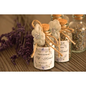 Kurutulmuş Çiçekli Lavanta Şişesi / Söz Nişan Nikah Hediyelik Cam Şişe / Isme Özel 10 Adet
