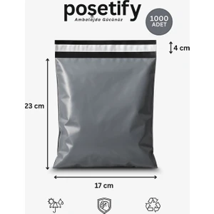 Gri Cepsiz Kargo Poşeti 17X23+4 cm 1000 Adet E-Ticaret Poşeti | Yapışkan Bantlı Kargo Zarfı