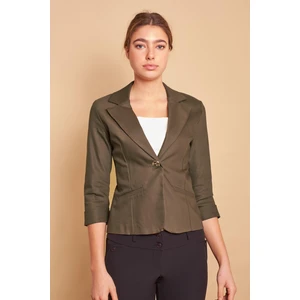 Yakalı Flato Cepli Capri Truvakar Kol Kısa Blazer Hafif Likralı Pamuklu Kumaş Ceket-Koyu Haki