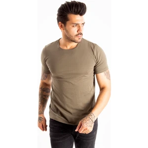 DeepSEA Haki Erkek/Unisex Slim Fit Dar Kesim Bisiklet Yaka Pamuklu Likralı Basic Tişört 1801131

