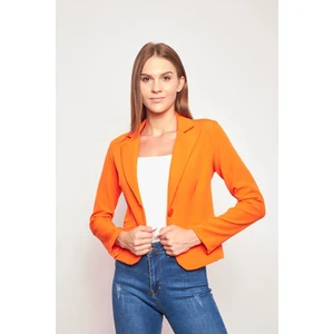 Yakalı Flato Cepli Uzun Kol Pamuklu Kumaş Hafif Likralı Kısa Blazer Ofis Ceket-Oranj