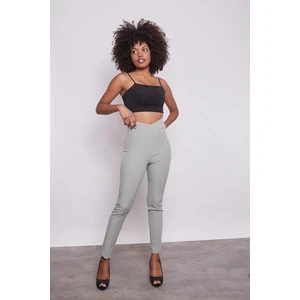 Yüksek Bel Önü Dikişli Kemeri Kruvaze Dar Paça Pamuklu Likralı Pantolon-Çağla Yeşili