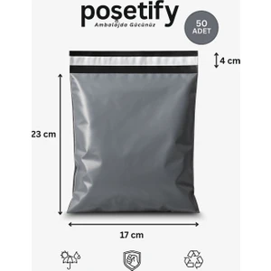 Gri Cepsiz Kargo Poşeti 17X23+4 cm 50 Adet E-Ticaret Poşeti | Yapışkan Bantlı Kargo Zarfı