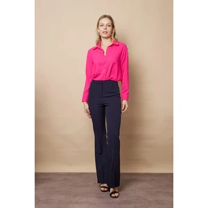 Kadın Yüksek Bel Cepli Ispanyol Paça Önü Dikişli Hafif Likralı Kumaş Pantolon(Ceket Kodu Jument 30080)-LACIVERT