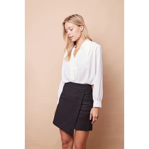 Kadın Pamuklu Hafif Likralı Kalın Kumaş Yüksek Bel Ara Boy Şort Etek-Siyah