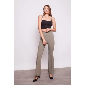 Yüksek Bel Ön Arka Dikişili Ispanyol Paça Tayt Kumaş Pantolon-Haki