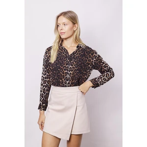 Kadın Pamuklu Hafif Likralı Kalın Kumaş Yüksek Bel Ara Boy Şort Etek-Bej