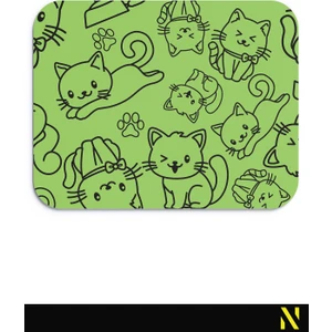 Sevimli Kediler Desenli Yeşil Renkli Ergonomik Mouse Pad - 23 cm x 19 cm - Kaydırmaz Taban Ev ve Ofis Kullanımı Fare Altlığı Mousepad