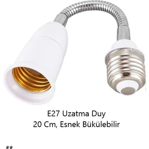 E27 Duy Uzatma Metal 20 cm Esnek Bükülebilir