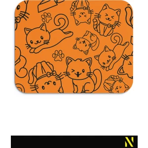 Sevimli Kediler Desenli Turuncu Renkli Ergonomik Mouse Pad - 23 cm x 19 cm - Kaydırmaz Taban Ev ve Ofis Kullanımı Fare Altlığı Mousepad