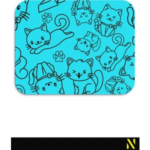 Sevimli Kediler Desenli Turkuaz Renkli Ergonomik Mouse Pad - 23 cm x 19 cm - Kaydırmaz Taban Ev ve Ofis Kullanımı Fare Altlığı Mousepad
