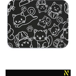Sevimli Kediler Desenli Siyah Renkli Ergonomik Mouse Pad - 23 cm x 19 cm - Kaydırmaz Taban Ev ve Ofis Kullanımı Fare Altlığı Mousepad
