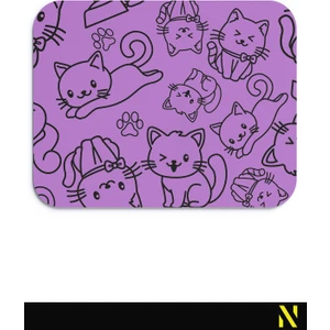 Sevimli Kediler Desenli Mor Renkli Ergonomik Mouse Pad - 23 cm x 19 cm - Kaydırmaz Taban Ev ve Ofis Kullanımı Fare Altlığı Mousepad
