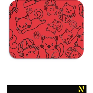 Sevimli Kediler Desenli Kırmızı Renkli Ergonomik Mouse Pad - 23 cm x 19 cm - Kaydırmaz Taban Ev ve Ofis Kullanımı Fare Altlığı Mousepad