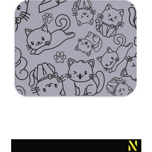 Sevimli Kediler Desenli Gri Renkli Ergonomik Mouse Pad - 23 cm x 19 cm - Kaydırmaz Taban Ev ve Ofis Kullanımı Fare Altlığı Mousepad