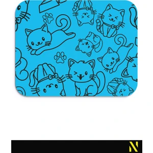 Sevimli Kediler Desenli Mavi Renkli Ergonomik Mouse Pad - 23 cm x 19 cm - Kaydırmaz Taban Ev ve Ofis Kullanımı Fare Altlığı Mousepad